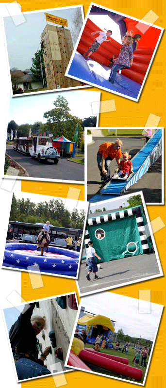 Spa&szlig; und Aktion mit attraktiven Sport- und Spielger&auml;ten - aber immer mit Aufsicht und Betreuung: Von Gl&uuml;cksrad, H&uuml;pfburg oder Torwand &uuml;ber einen Space-Trainer bis hin zur Rollenrutsche, einem Bungee-Trampolin oder einer mobilen Kletterwand haben wir alles f&uuml;r Ihre Veranstaltung und sorgen auch f&uuml;r alles, was dazu geh&ouml;rt.